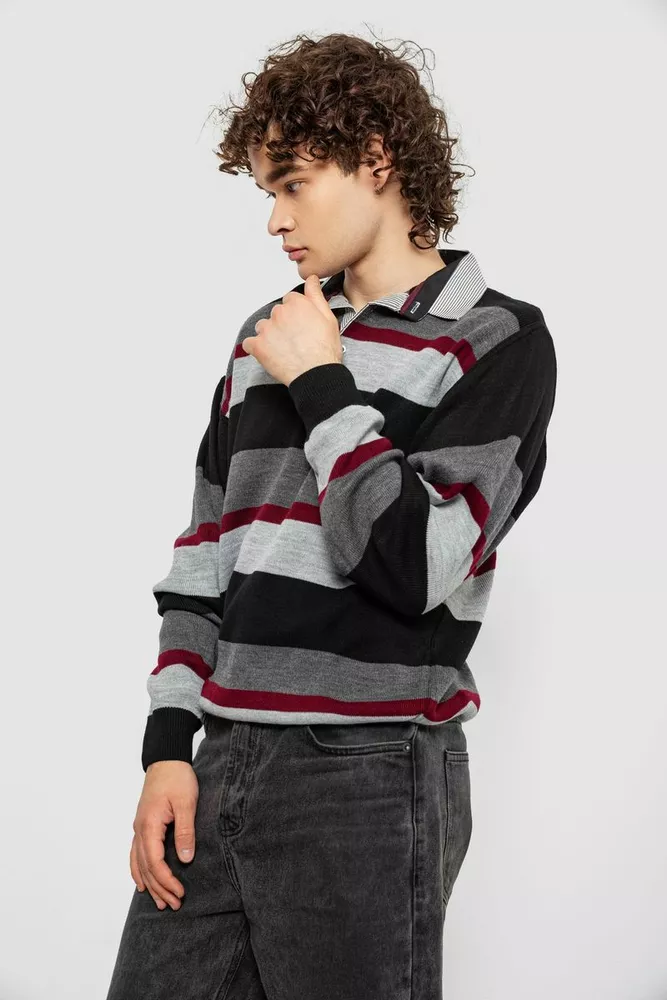 Купить Свитер-обманка мужской, цвет серо-черный, 161R901-2 - Фото №3