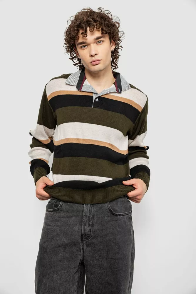 Купить Свитер-обманка мужской, цвет бежево-черный, 161R901-2 - Фото №1