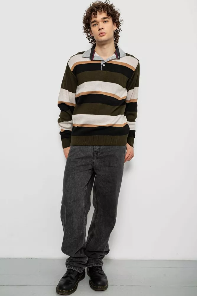 Купить Свитер-обманка мужской, цвет бежево-черный, 161R901-2 - Фото №3