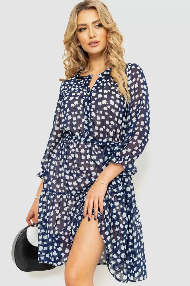 Купить Платье шифоновое на подкладке, цвет сине-серый, 230R023-5 - Фото №1