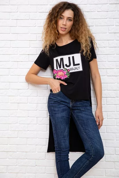 Туніка чорного кольору, з принтом, 167R005-2