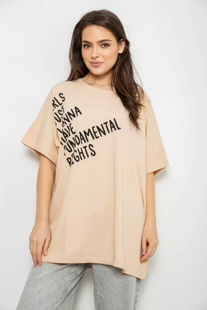 Купить Футболка женская с принтом, цвет светло-бежевый, 244R4001 - Фото №1