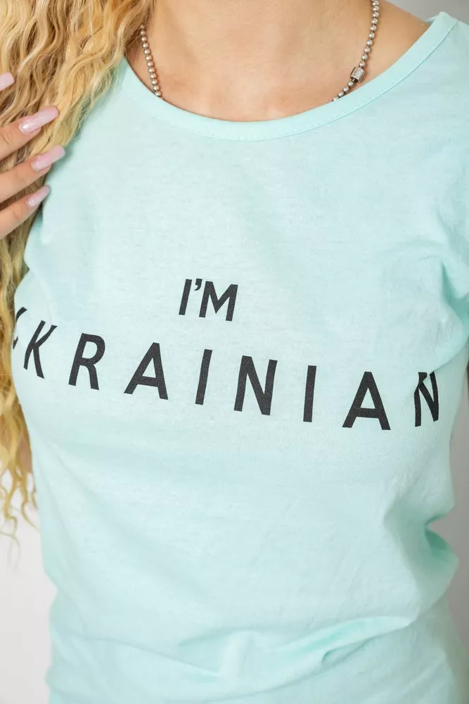 Купити Футболка жіноча з патріотичним принтом, колір м'ятний, 244R2213 - Фото №5