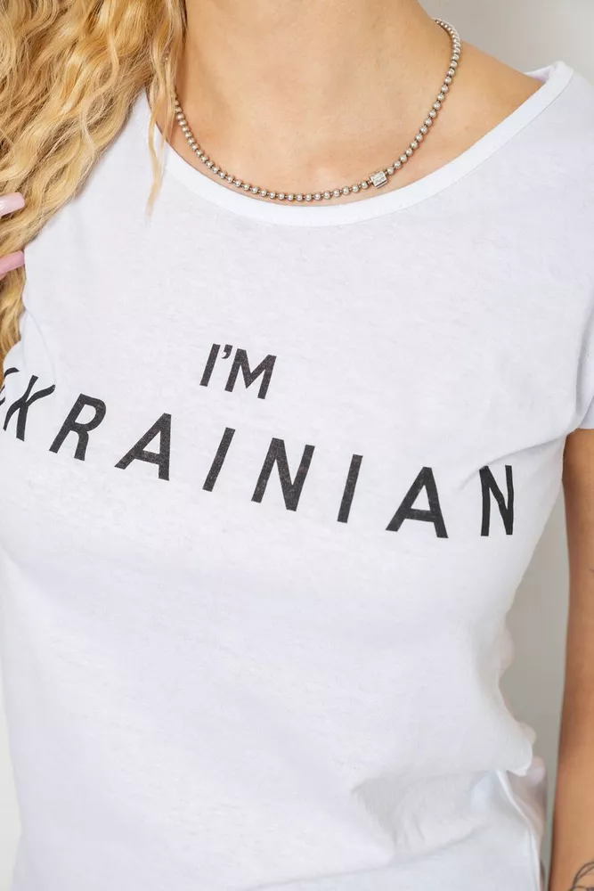Купити Футболка жіноча з патріотичним принтом, колір білий, 244R2213 - Фото №5