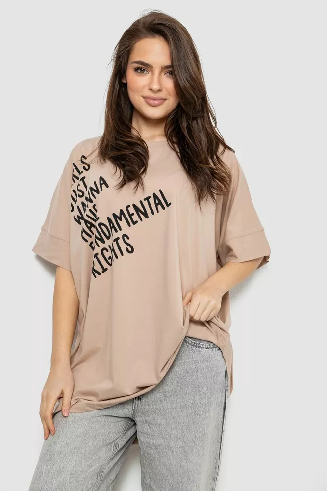 Купити Футболка жіноча з принтом, колір бежевий, 244R4001 - Фото №1