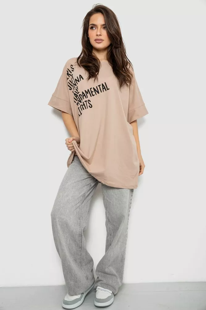 Купити Футболка жіноча з принтом, колір бежевий, 244R4001 - Фото №2