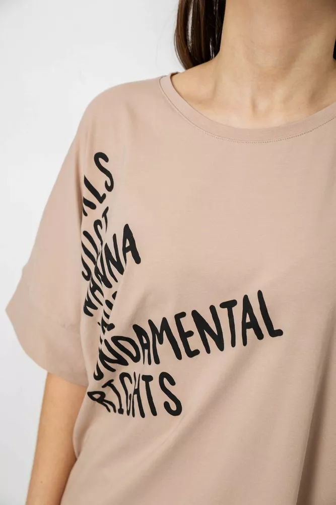 Купити Футболка жіноча з принтом, колір бежевий, 244R4001 - Фото №5