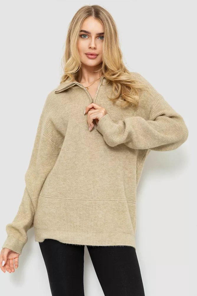 Купити Светр жіночий oversize, колір бежевий, 204R169 - Фото №1