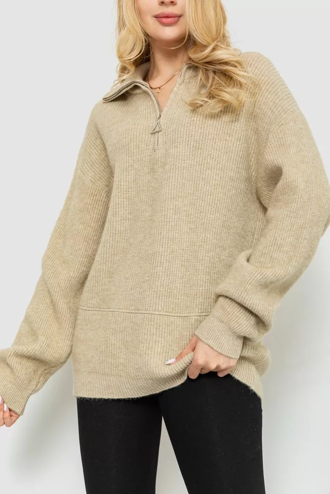 Купити Светр жіночий oversize, колір бежевий, 204R169 - Фото №3