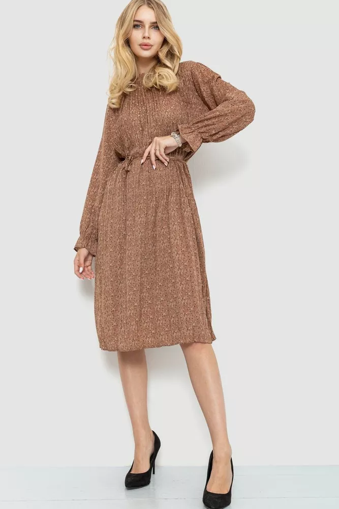 Купити Сукня вільного крою шифонова, колір мокко, 204R701 - Фото №1