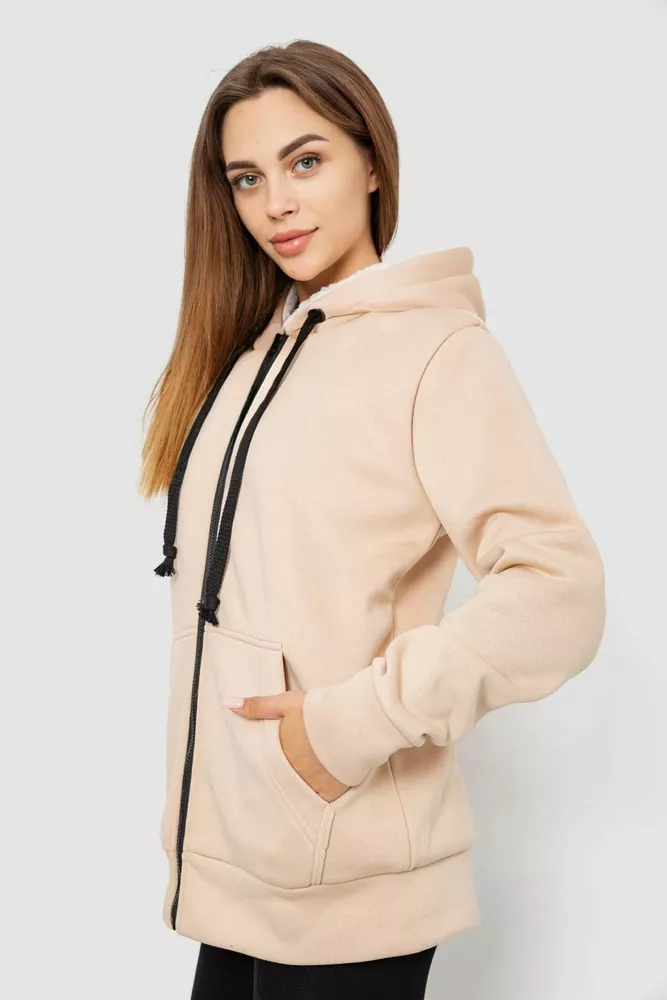 Купити Кофта жіноча тепла з хутром, колір світло-бежевий, 102R360-1 оптом - Фото №3