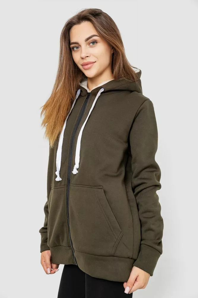 Купити Кофта жіноча тепла з хутром, колір хакі, 102R360-1 оптом - Фото №3