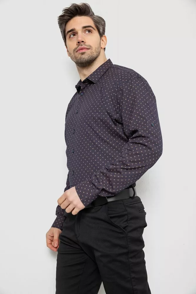 Купить Рубашка мужская однотонная с принтом, цвет коричневый, 186R2082 - Фото №3