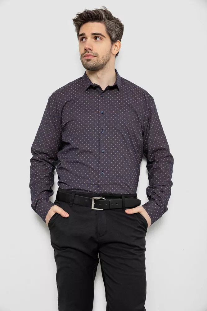 Купить Рубашка мужская однотонная с принтом, цвет коричневый, 186R2082 - Фото №1