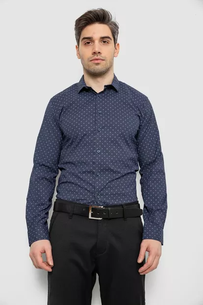 Рубашка мужская однотонная с принтом, цвет синий, 186R2082