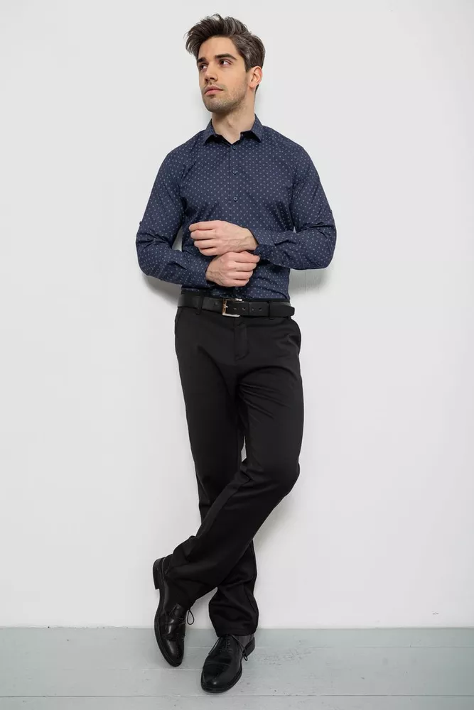 Купити Сорочка чоловіча однотонна з принтом, колір синій, 186R2082 - Фото №2