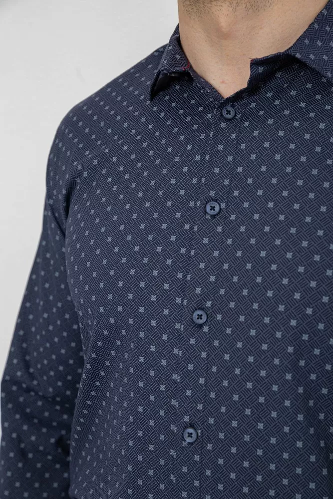 Купити Сорочка чоловіча однотонна з принтом, колір синій, 186R2082 - Фото №5
