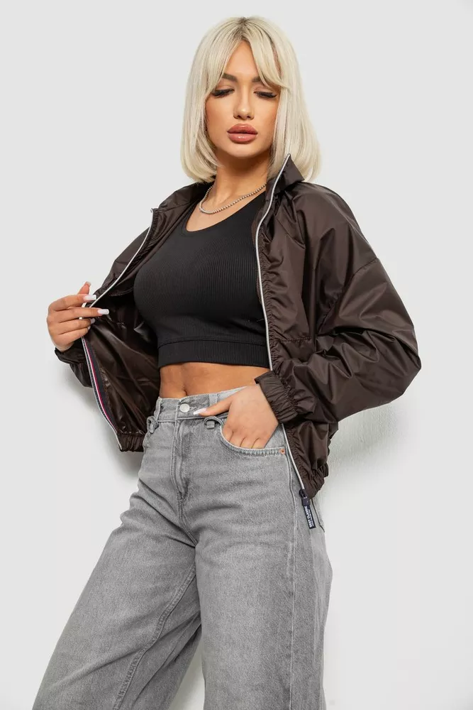 Купить Ветровка женская однотонная без подкладки, цвет шоколадный, 257R362 - Фото №3