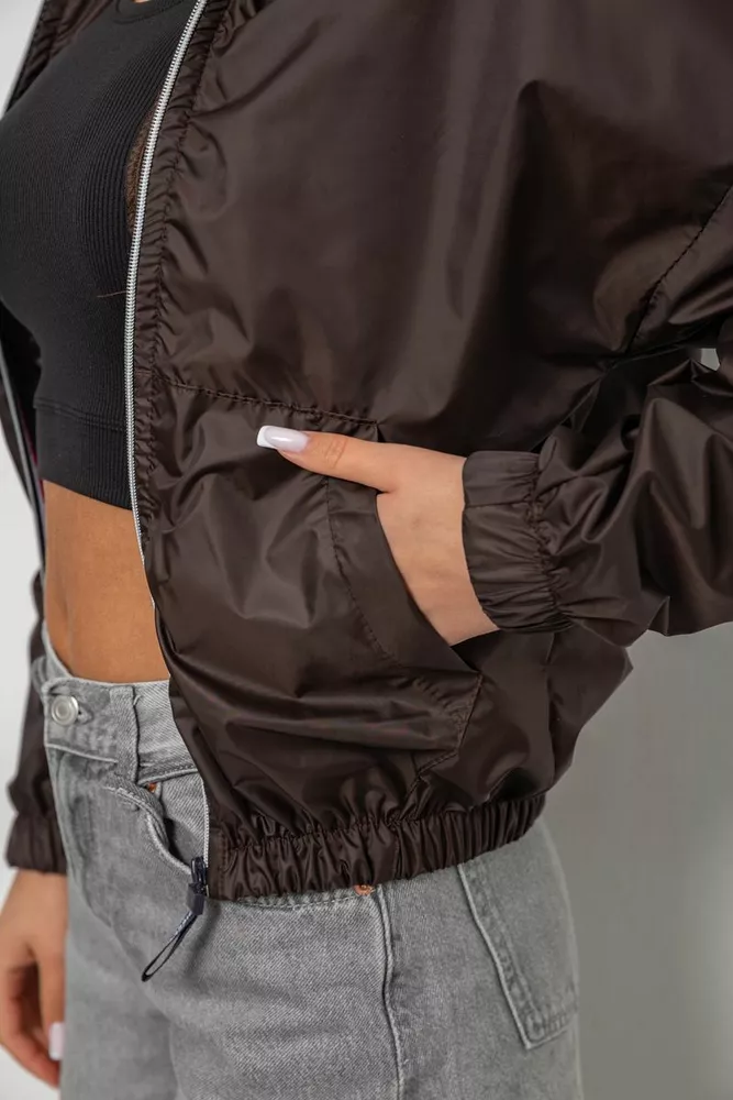 Купить Ветровка женская однотонная без подкладки, цвет шоколадный, 257R362 - Фото №5