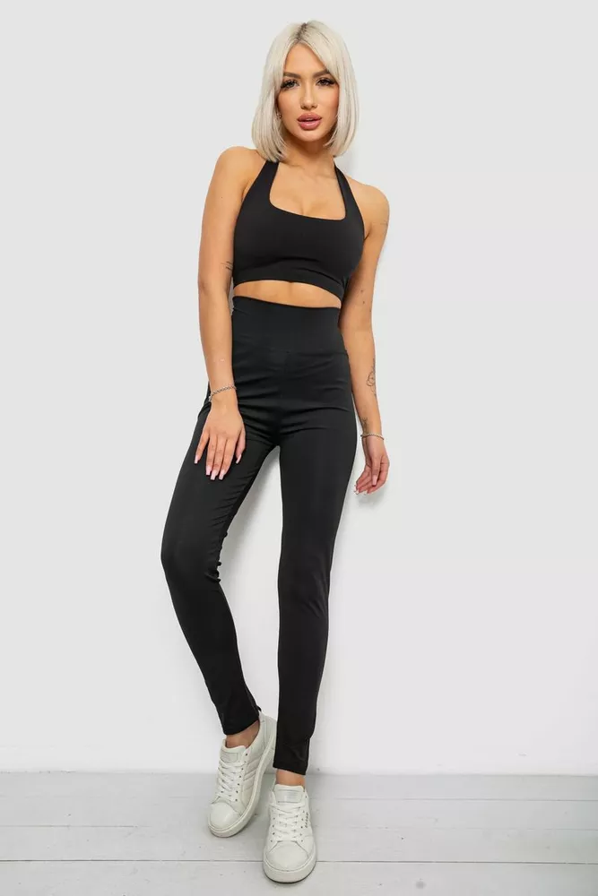 Купити Лосини жіночі однотонні, колір чорний, 214R337 оптом - Фото №2