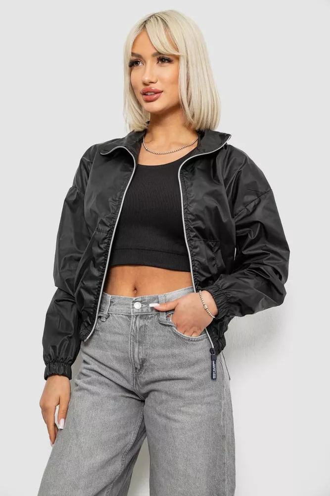 Купить Ветровка женская однотонная без подкладки, цвет черный, 257R362 - Фото №3