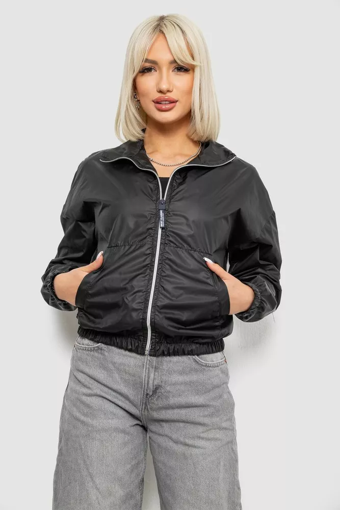 Купить Ветровка женская однотонная без подкладки, цвет черный, 257R362 - Фото №1