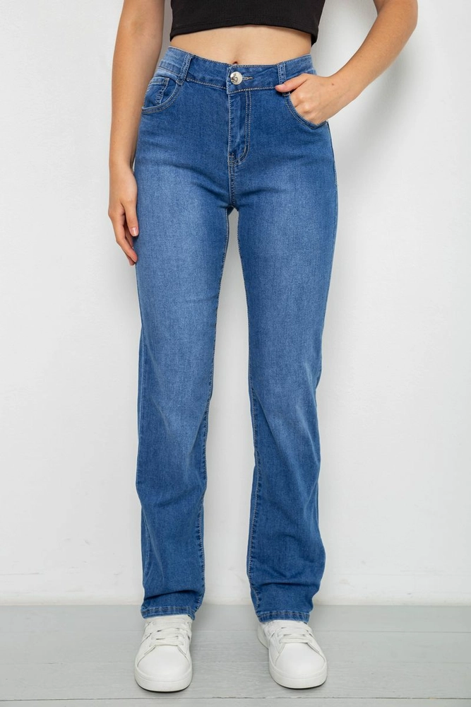 Купить Джинсы женские  однотонные Straight, цвет синий, 244RAC6000 - Фото №1