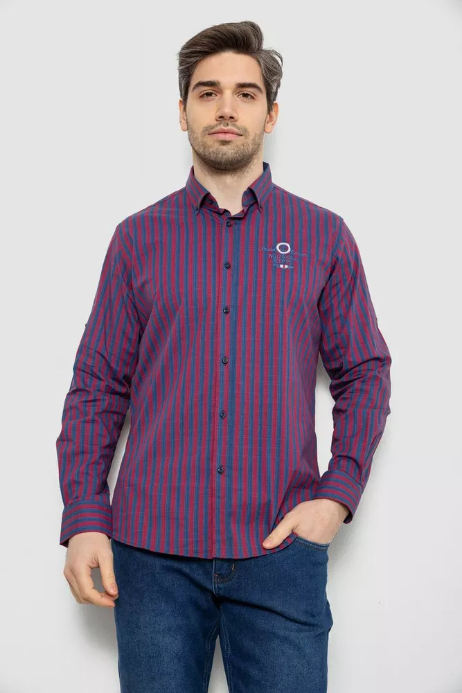 Купити Сорочка чоловіча в смужку, колір бордово-синій, 186RM01 - Фото №1