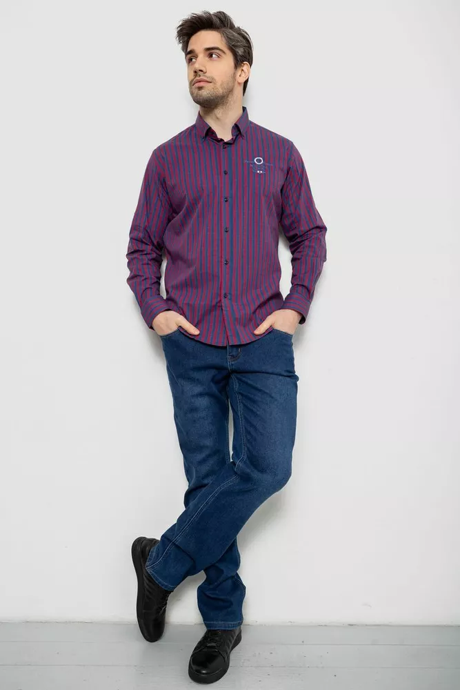 Купити Сорочка чоловіча в смужку, колір бордово-синій, 186RM01 - Фото №2