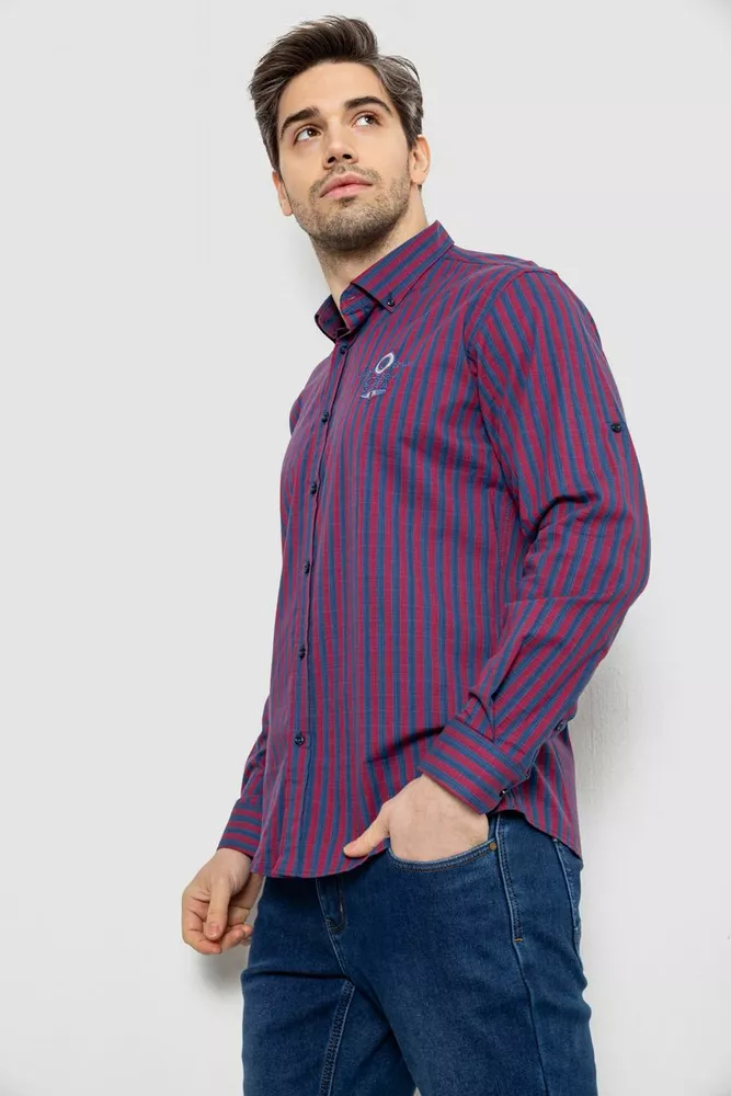Купити Сорочка чоловіча в смужку, колір бордово-синій, 186RM01 - Фото №3