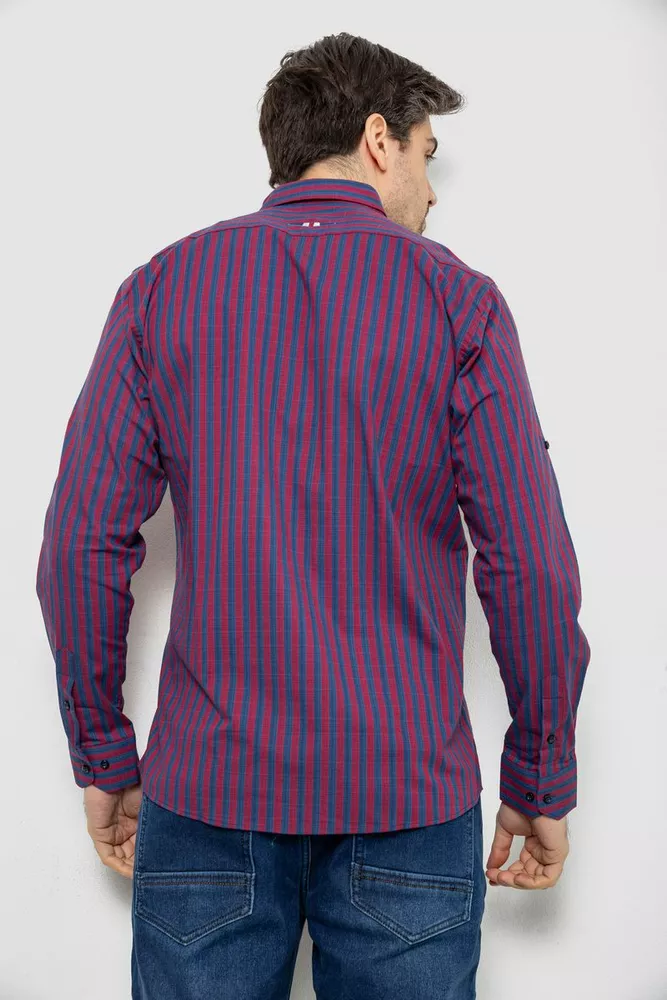 Купити Сорочка чоловіча в смужку, колір бордово-синій, 186RM01 - Фото №4