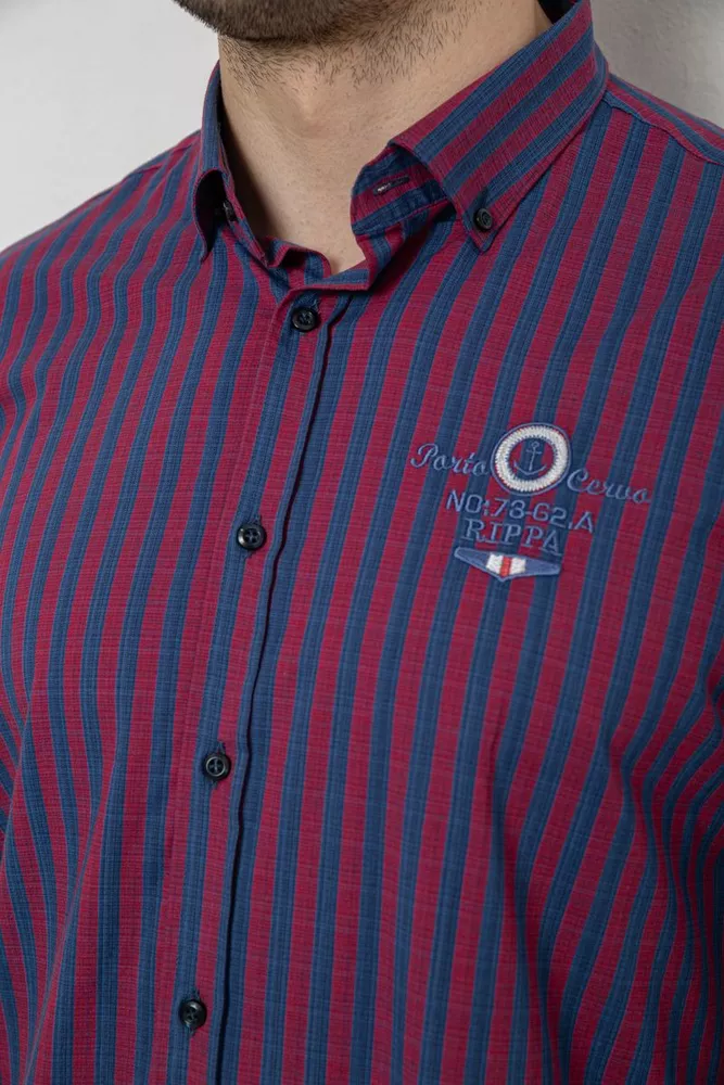 Купити Сорочка чоловіча в смужку, колір бордово-синій, 186RM01 - Фото №5