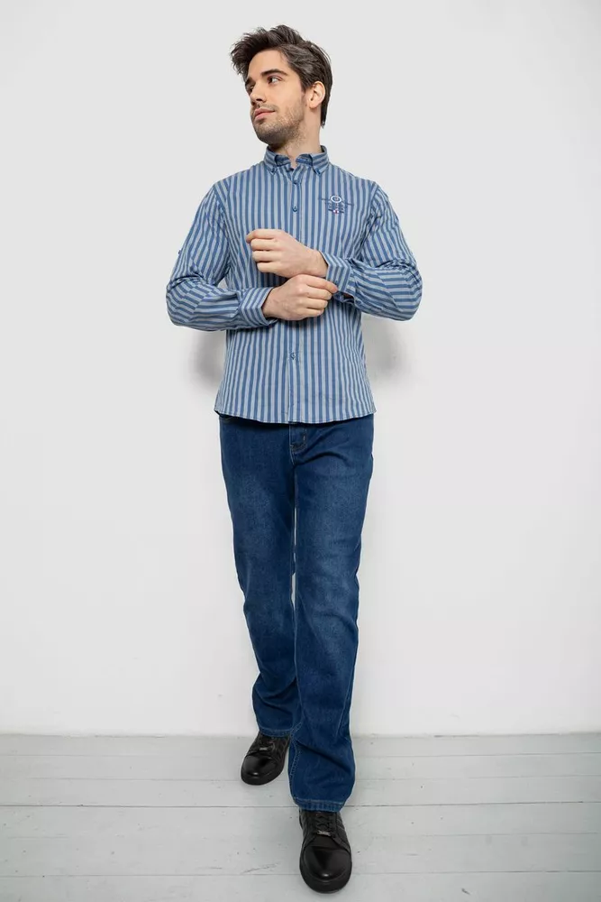 Купити Сорочка чоловіча в смужку, колір сіро-блакитний, 186RM01 - Фото №2