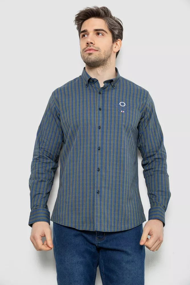 Купить Рубашка мужская в полоску, цвет сине-зеленый, 186RM01 - Фото №1