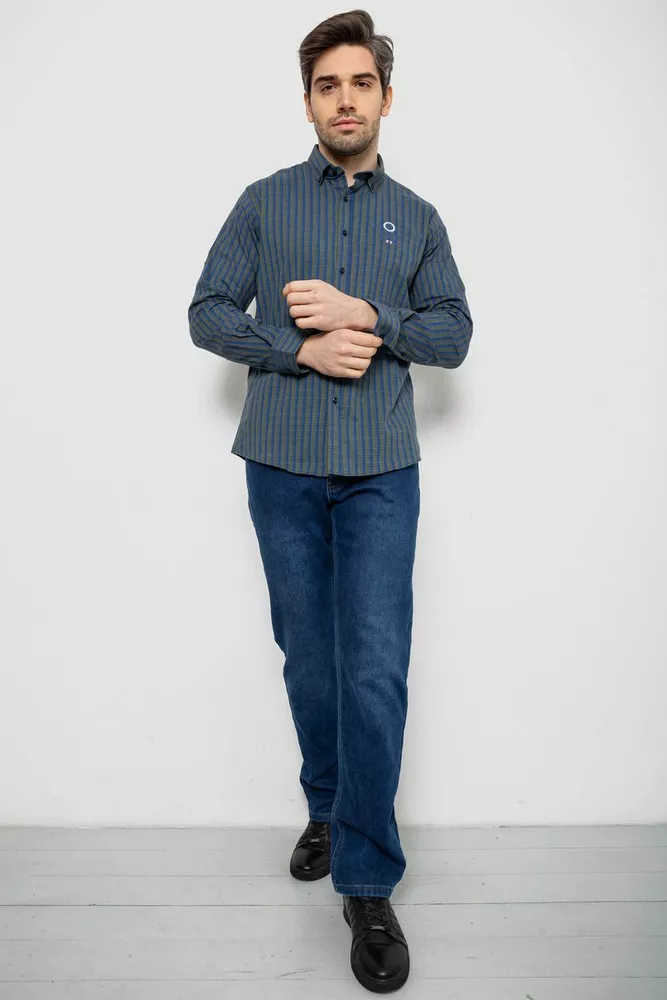 Купить Рубашка мужская в полоску, цвет сине-зеленый, 186RM01 - Фото №2