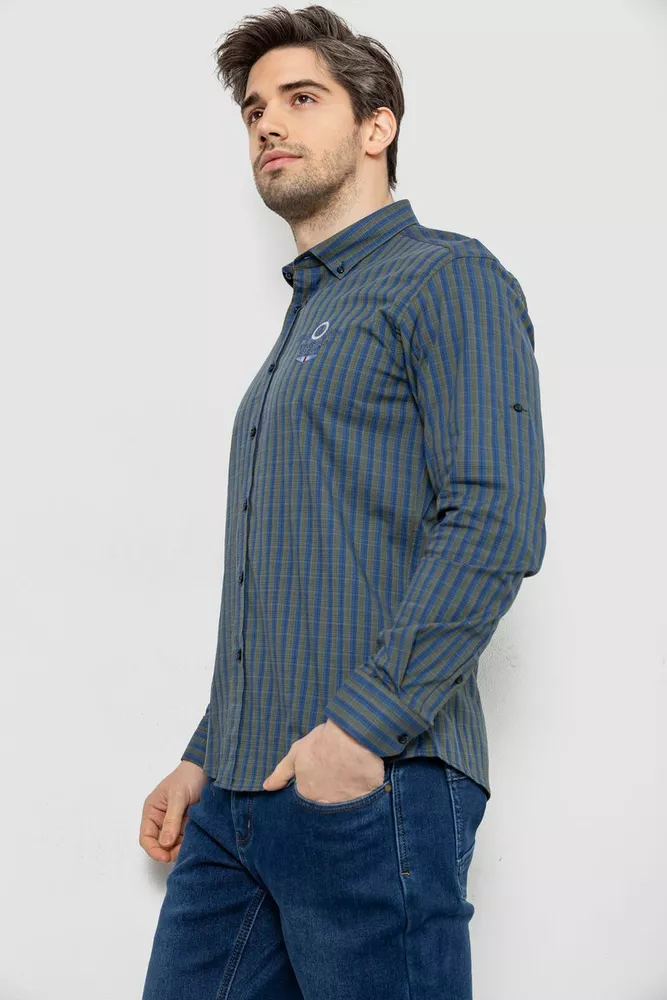 Купить Рубашка мужская в полоску, цвет сине-зеленый, 186RM01 - Фото №3
