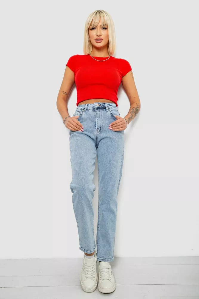 Купить Джинсы женские однотонные MOM, цвет голубой, 244R00968 - Фото №2