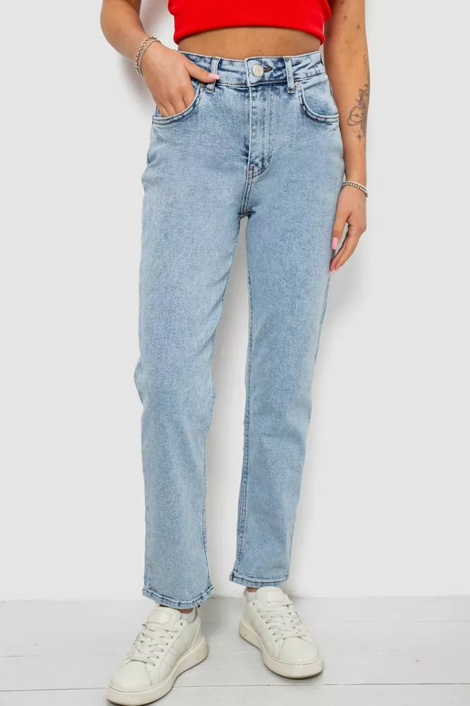 Купить Джинсы женские однотонные MOM, цвет голубой, 244R00968 - Фото №1