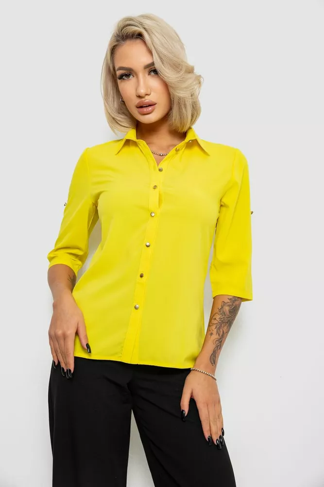 Купить Блуза классическая однотонная  -уценка, цвет желтый, 230R1110-U-39 - Фото №1