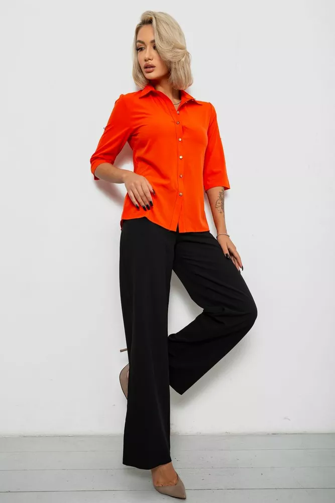 Купить Блуза классическая однотонная  -уценка, цвет оранжевый, 230R1110-U-44 - Фото №2