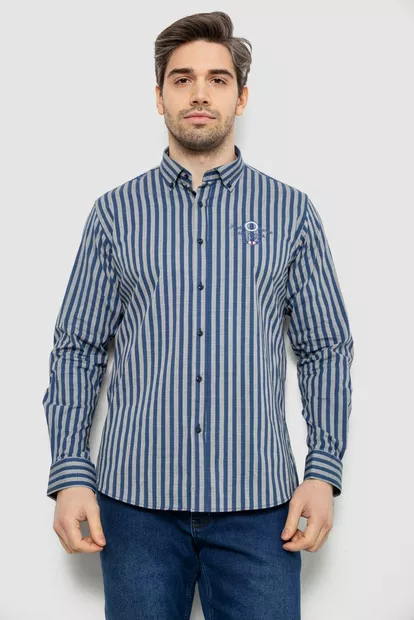 Сорочка чоловіча в смужку, колір сіро-синій, 186RM01