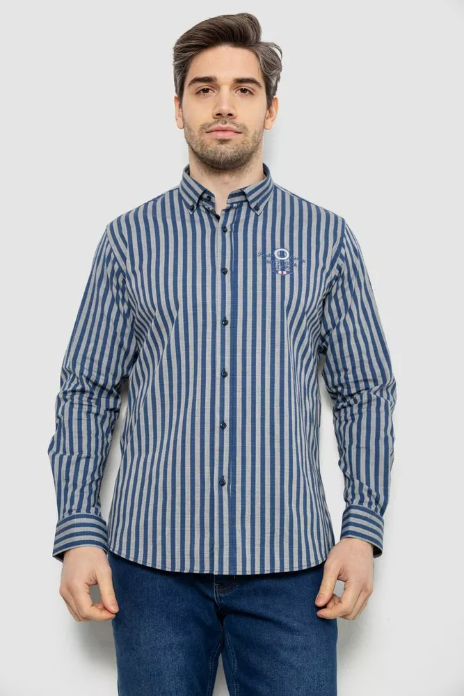 Купить Рубашка мужская в полоску, цвет серо-синий, 186RM01 - Фото №1