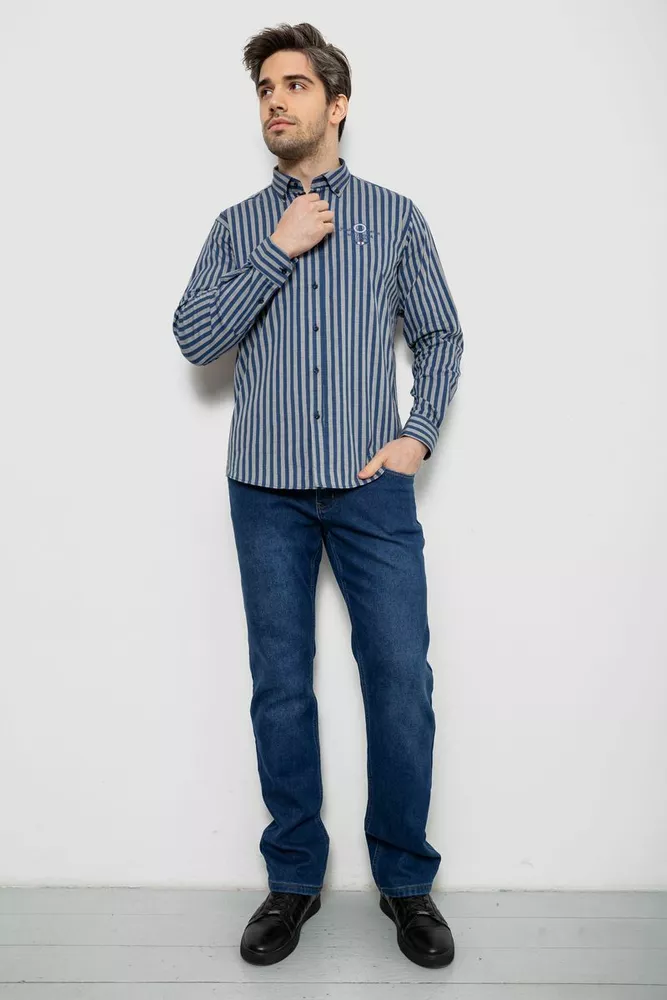 Купить Рубашка мужская в полоску, цвет серо-синий, 186RM01 - Фото №2