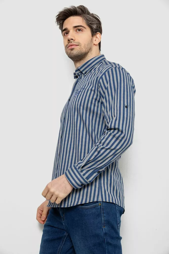Купить Рубашка мужская в полоску, цвет серо-синий, 186RM01 - Фото №3