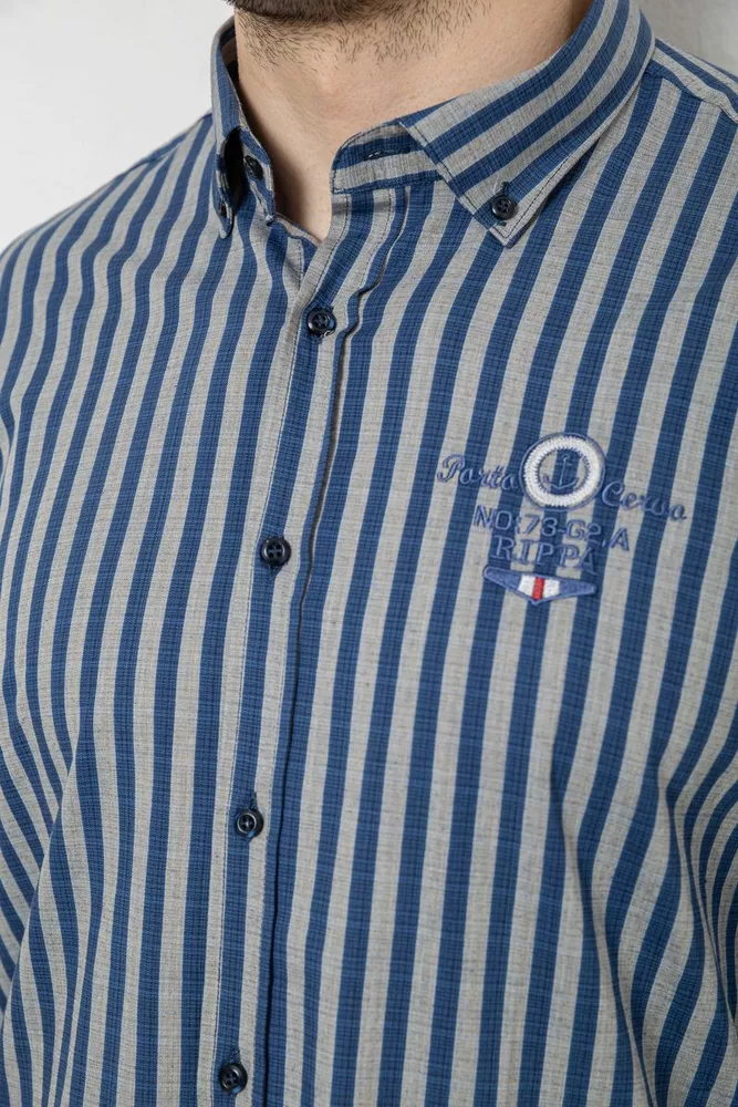 Купить Рубашка мужская в полоску, цвет серо-синий, 186RM01 - Фото №5
