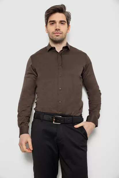 Сорочка чоловіча однотонна, колір шоколадний, 186R6917