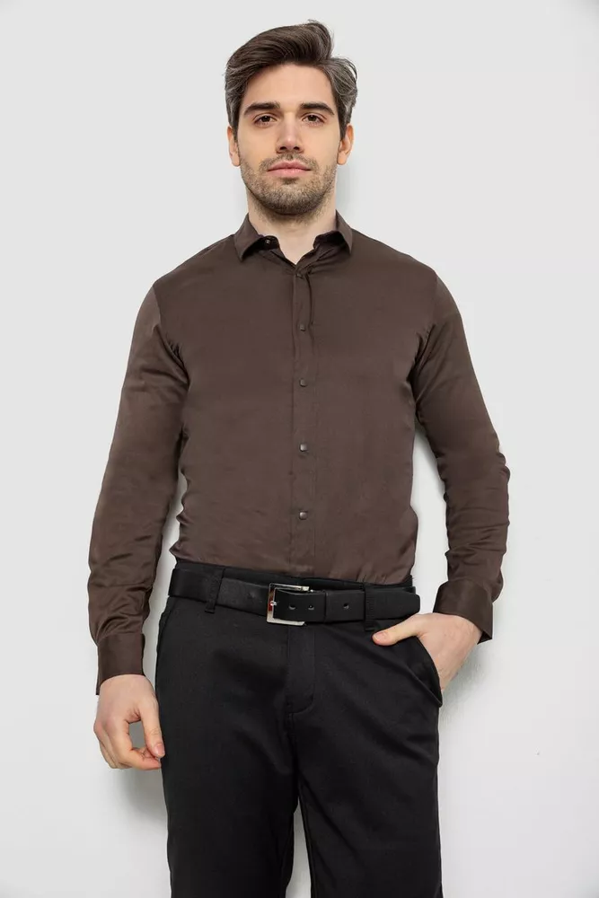 Купить Рубашка мужская однотонная, цвет шоколадный, 186R6917 - Фото №1