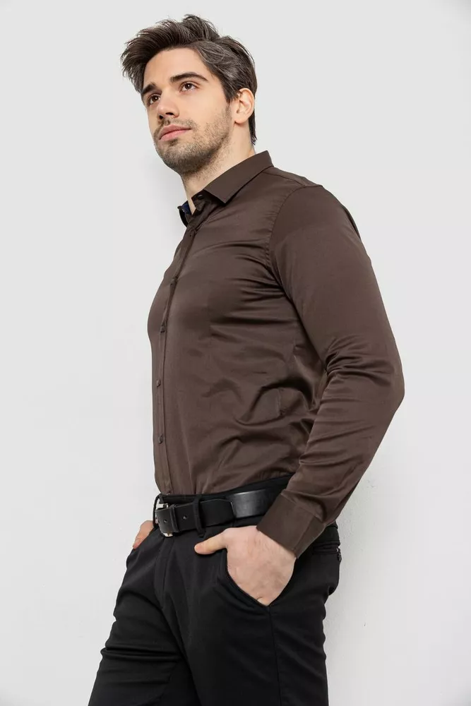 Купить Рубашка мужская однотонная, цвет шоколадный, 186R6917 - Фото №3