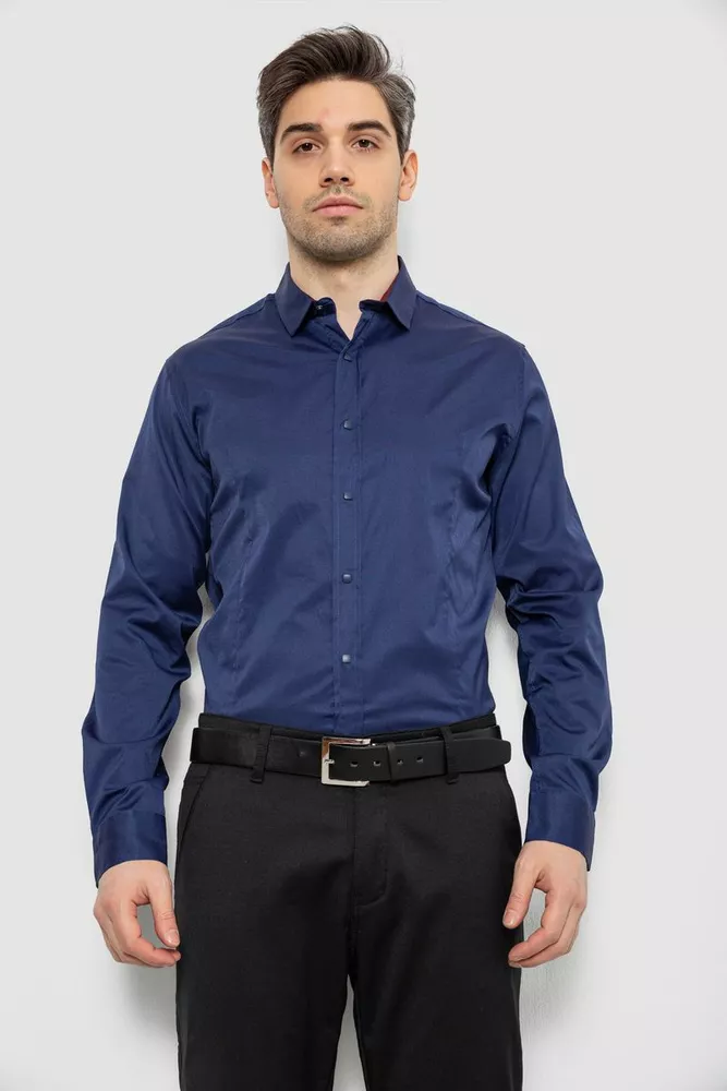 Купити Сорочка чоловіча однотонна, колір темно-синій, 186R6917 - Фото №1