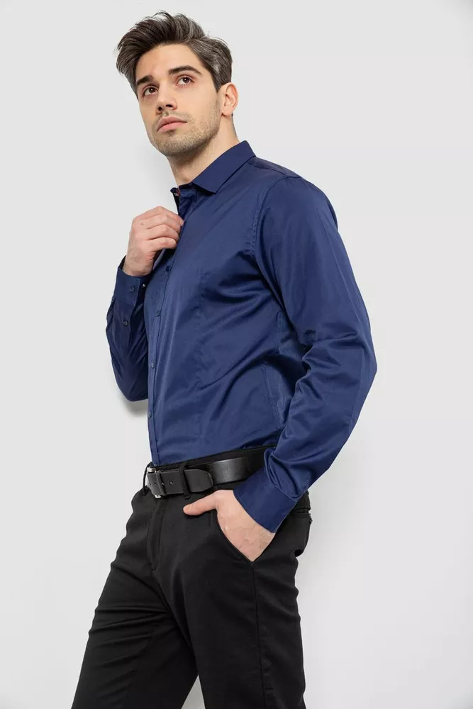 Купити Сорочка чоловіча однотонна, колір темно-синій, 186R6917 - Фото №3